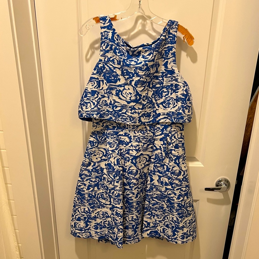 Badgley Mischka Blue and White Cocktail Dress